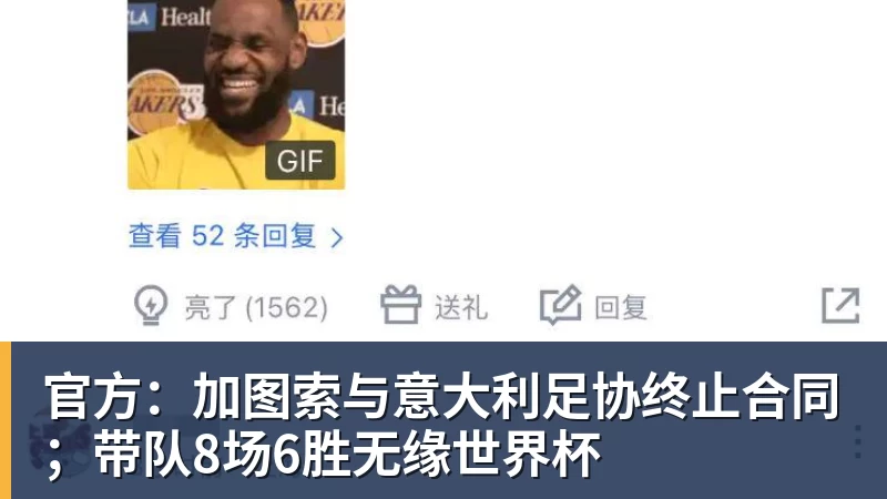 官方：加图索与意大利足协终止合同；带队8场6胜无缘世界杯